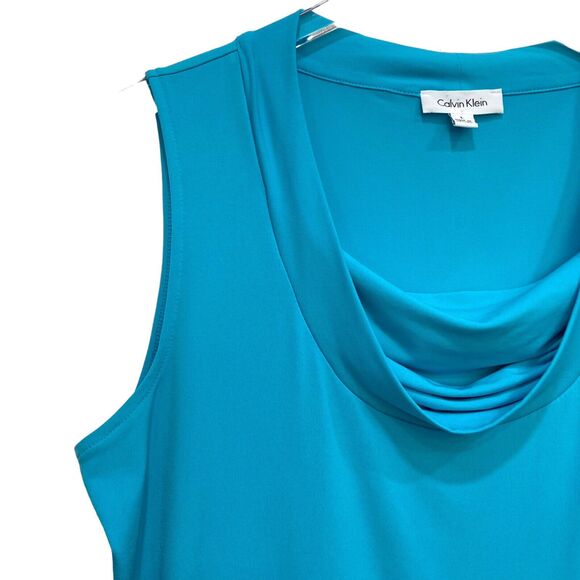 Calvin Klein Blue Knit Draped Neckline Sleeveless Top Women's Size L - Picture 3 of 7